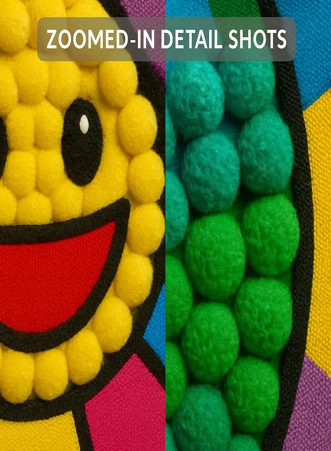 CHEFERYN Colorful Smiley Flower Pom-Pom Art Canvas Kit for Kids - 8x8 Inch DIY Craft Painting Kit - Easy & Fun Creative Activity for Boys & Girls - Wall Décor for Bedroom or Playroom - Image 5